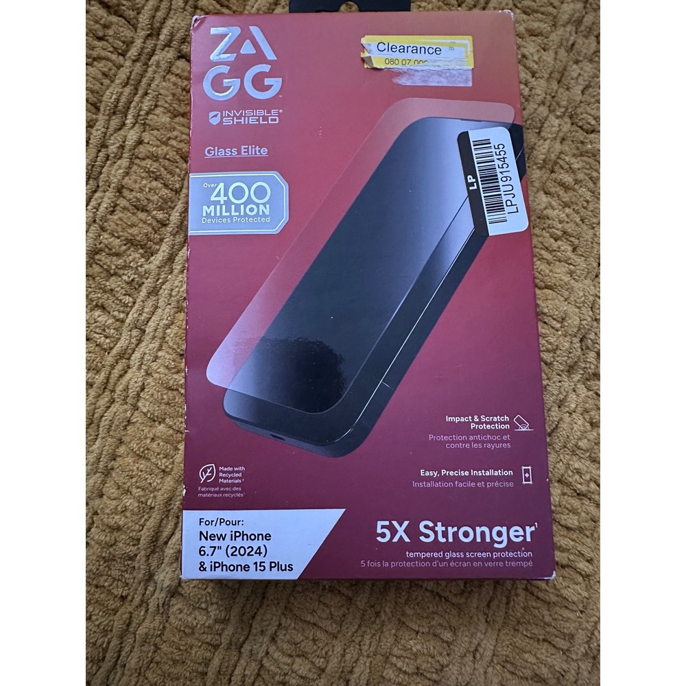 ZAGG Glass Elite Screen Protector iPhone 15Plus 16Plus 6.7 Clear NEW 5X Stronger